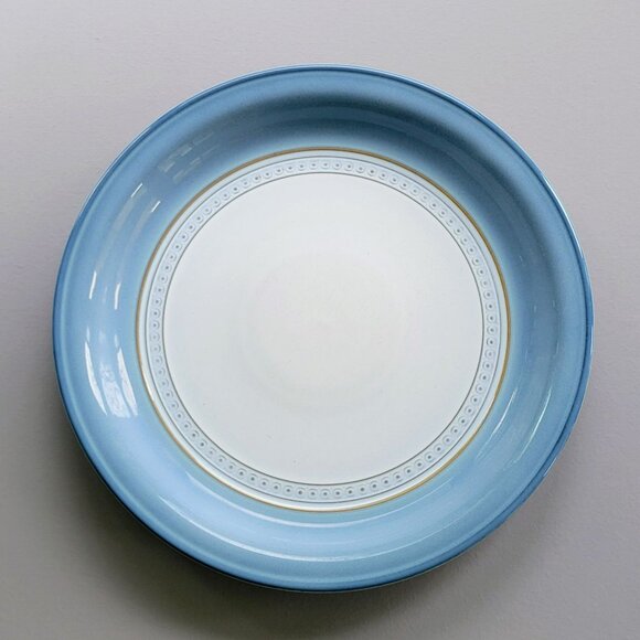 Vintage Denby Castile Dinner Plate Blue Rim Tan Embossed Accents Stoneware - Picture 1 of 11